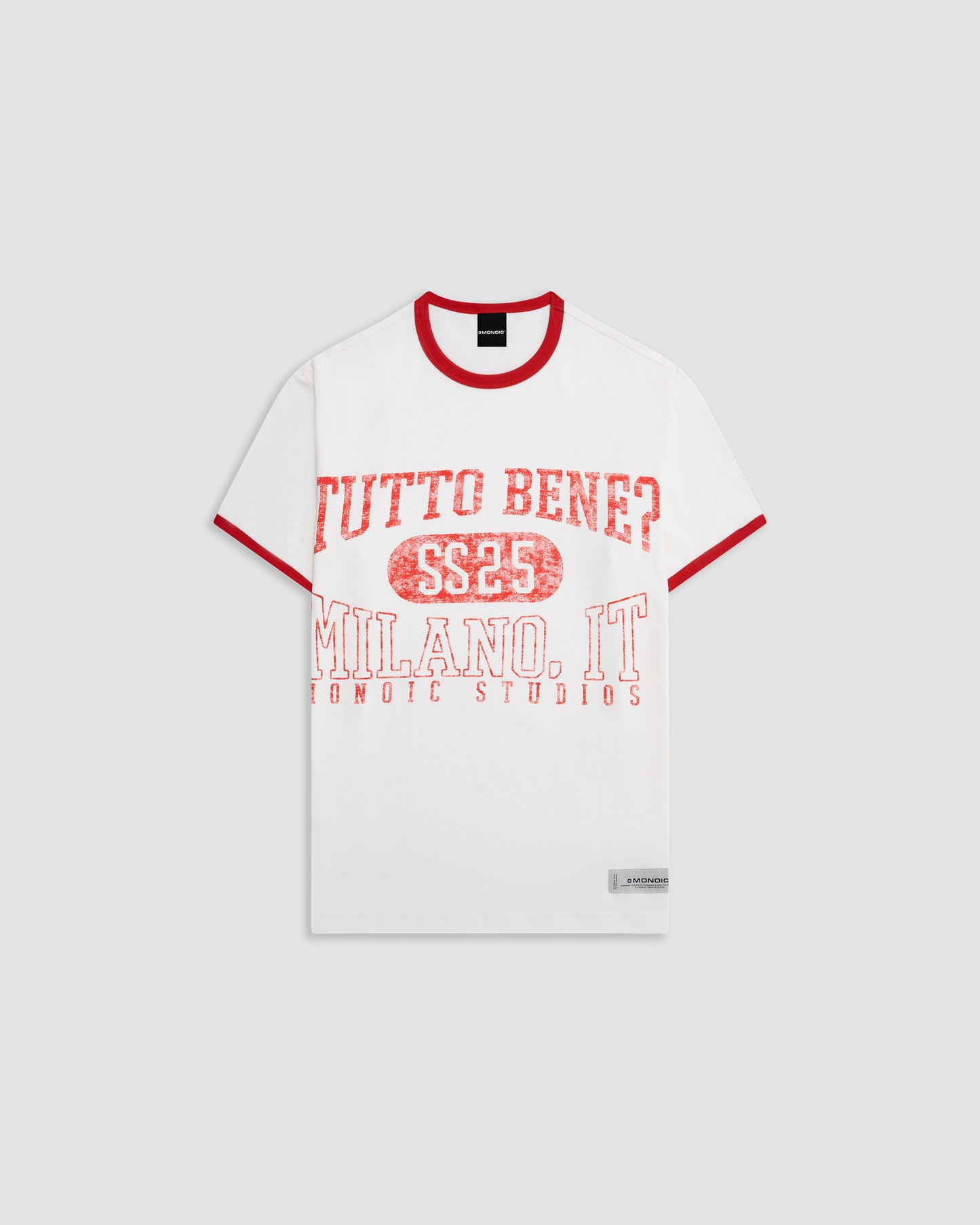 Camiseta Tutto Bene Ringer Fit Blanco Hueso MONOIC