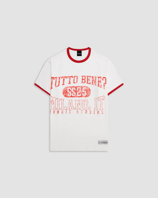 Camiseta Tutto Bene Ringer Fit Blanco Hueso MONOIC