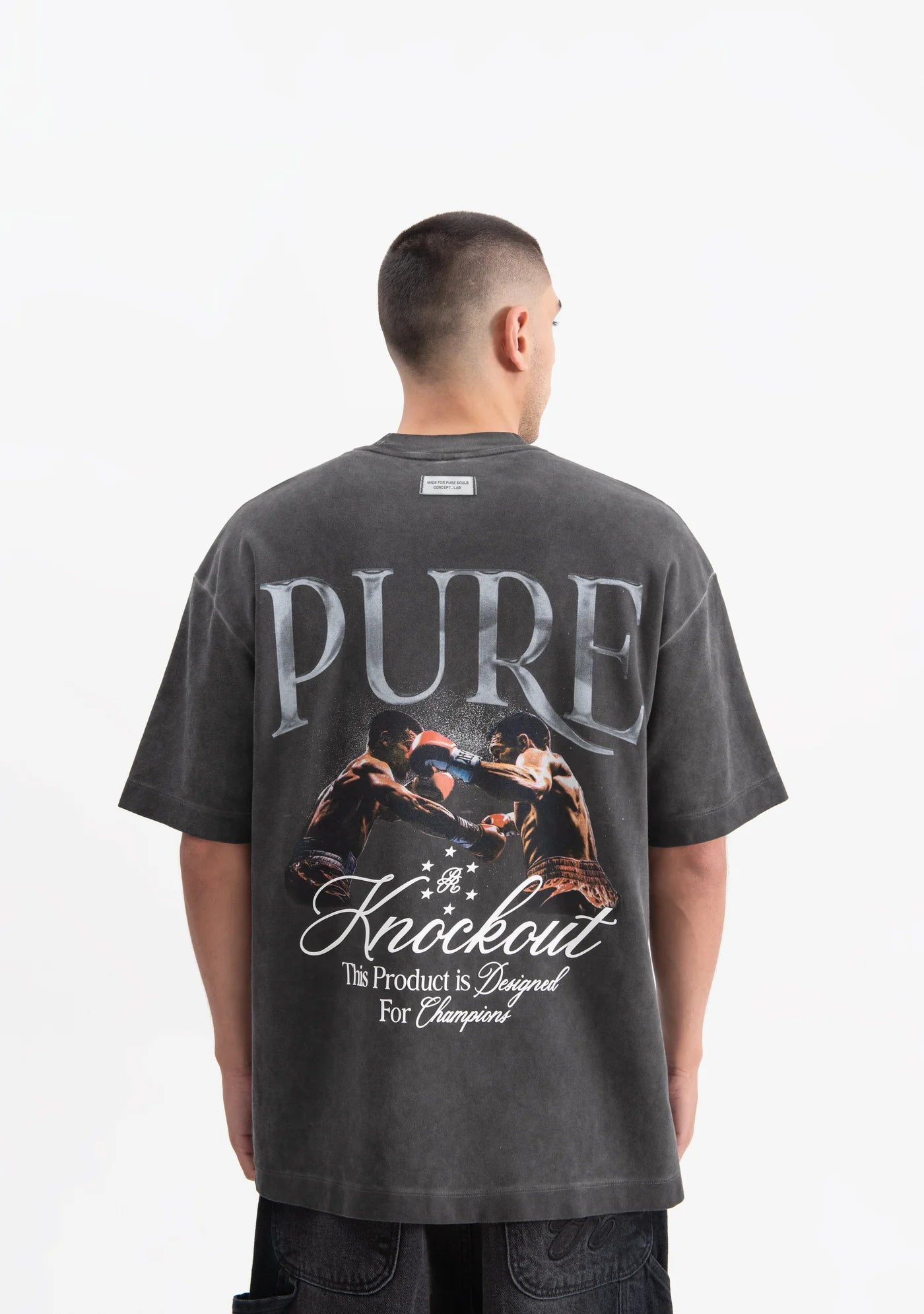 CAMISETA OVERSIZE KNOCKOUT BLACK FIGTH NEGRA LAVADA