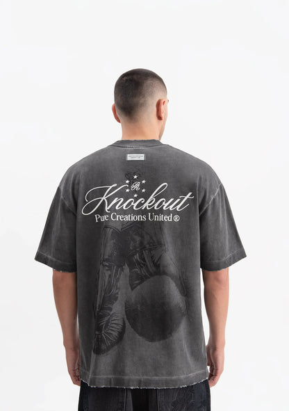 CAMISETA OVERSIZE NEGRO LAVADO KNOCKOUT GLOVES